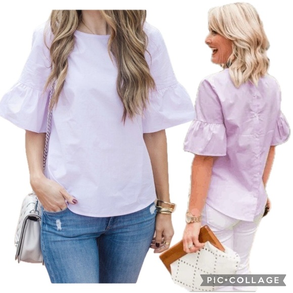 J. Crew Tops - J. Crew Orchid Pink Button Back Bell Sleeve Top – Size 0